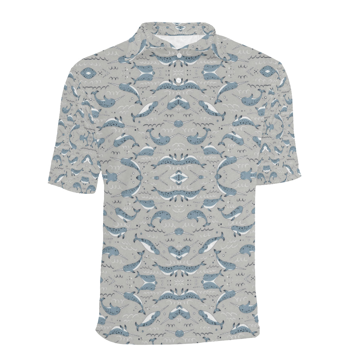 Narwhal Pattern Print Men Polo Shirt