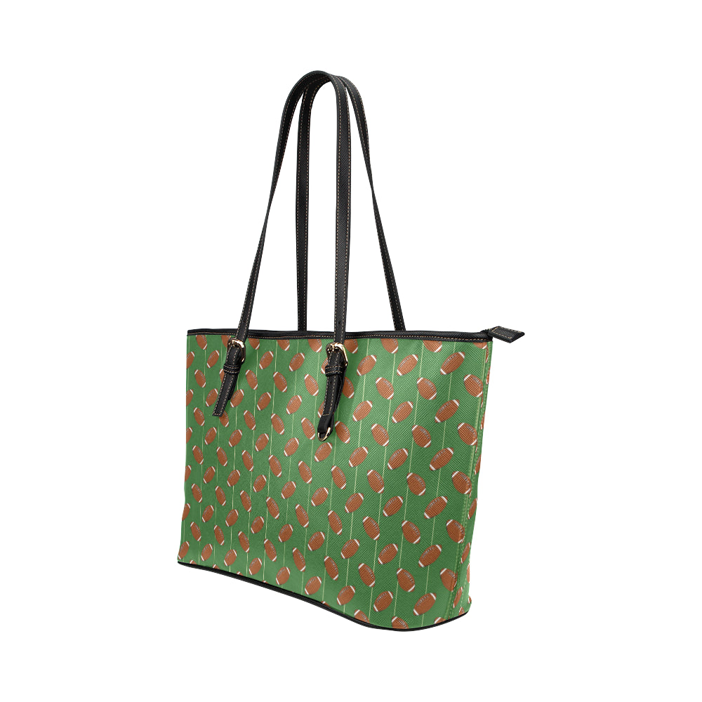 American Football on Field Themed Leather Tote Bag