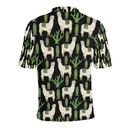 Llama Cactus Pattern Print Design 011 Men Polo Shirt