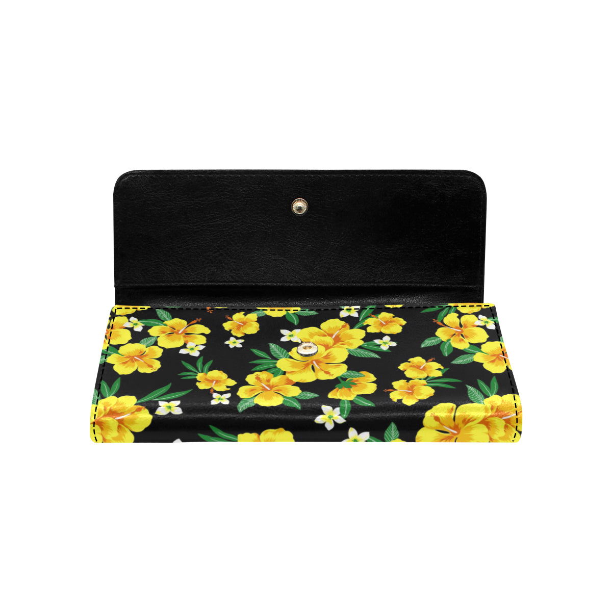 Yellow Hibiscus Pattern Print Design HB08 Women's Trifold Wallet