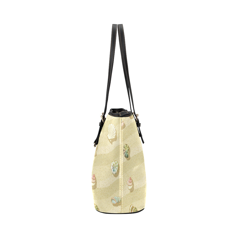 Beach with Seashell Theme Leather Tote Bag
