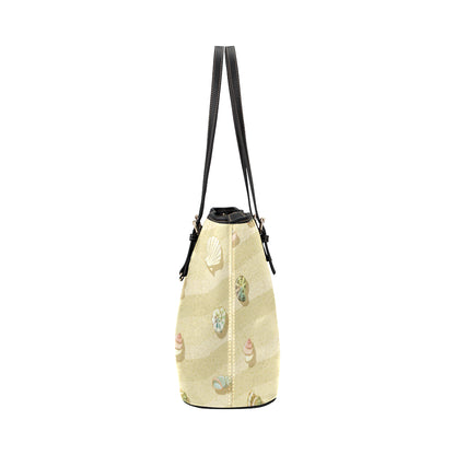 Beach with Seashell Theme Leather Tote Bag