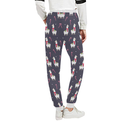 Llama with Candy Cane Themed Print Unisex Sweatpants