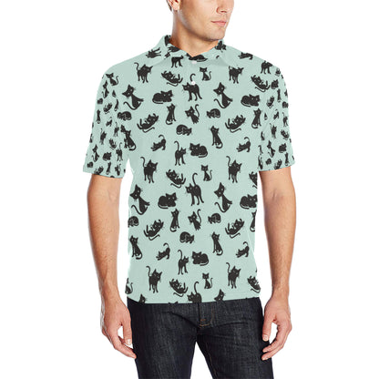Black Cat Pattern Print Design 04 Men Polo Shirt