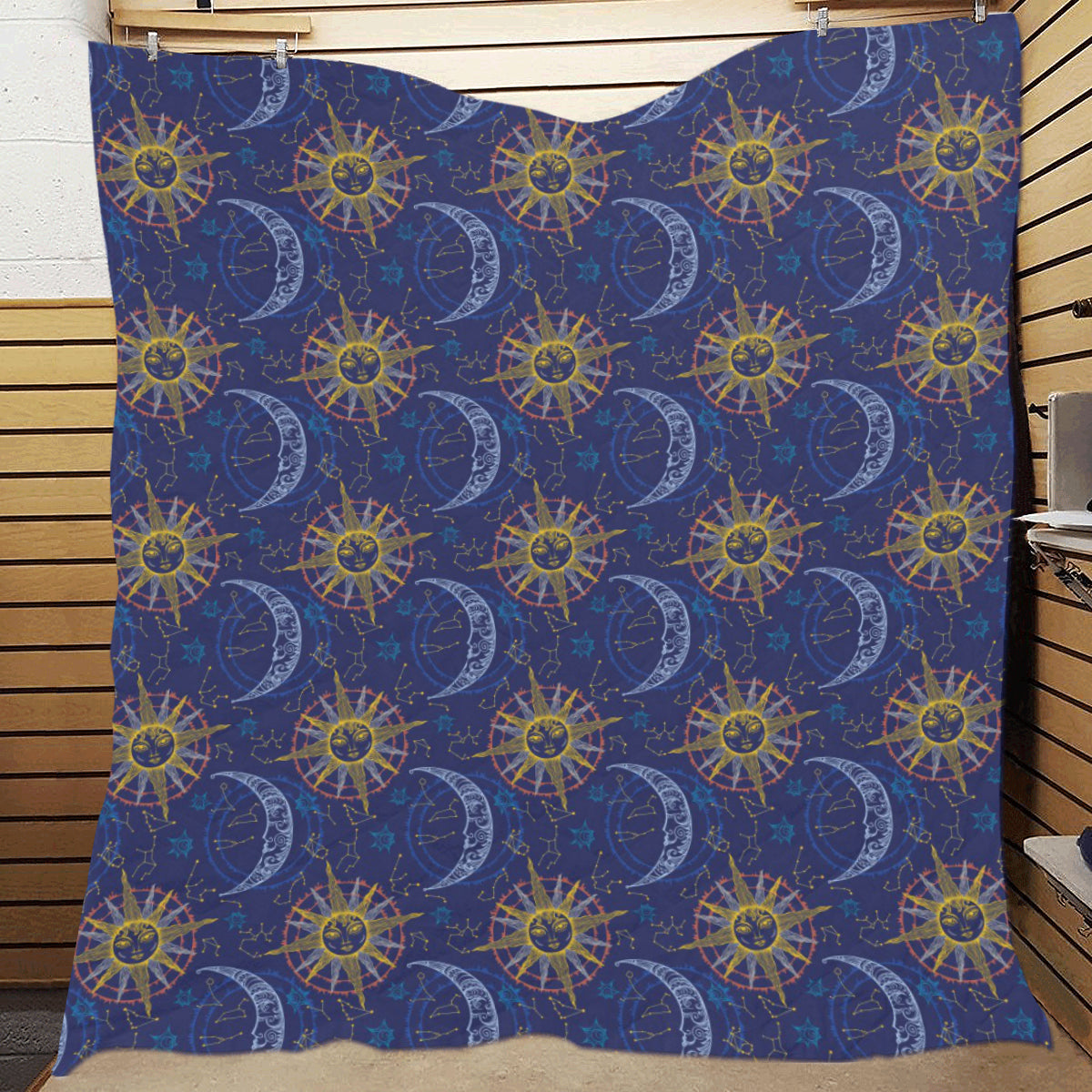 Celestial Moon Sun Pattern Print Design 01 Premium Quilt
