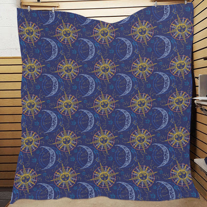 Celestial Moon Sun Pattern Print Design 01 Premium Quilt