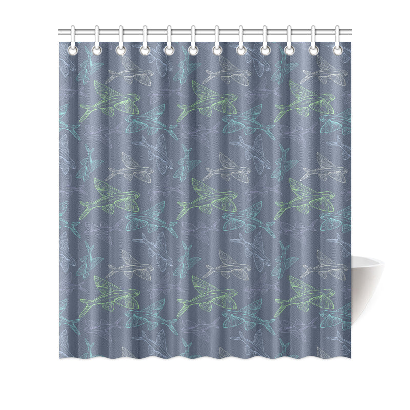 Flying Fish Pattern Print Design 02 Shower Curtain