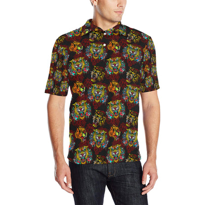 Tattoo Tiger Colorful Design Men Polo Shirt