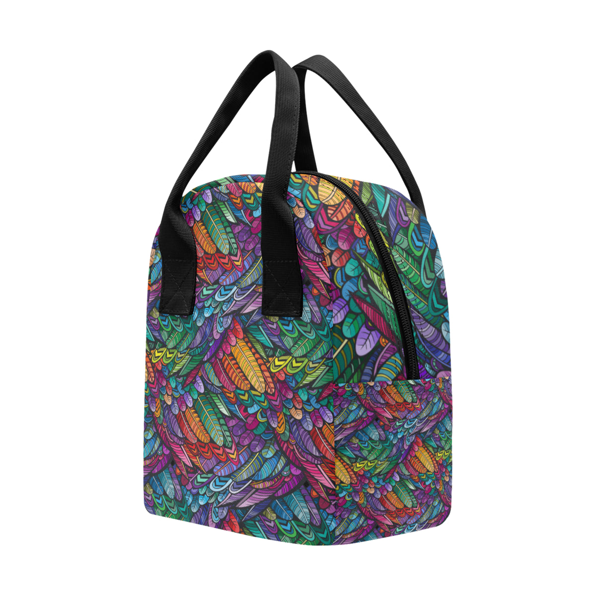Feather Multicolor Design Print Insulated Lunch Bag