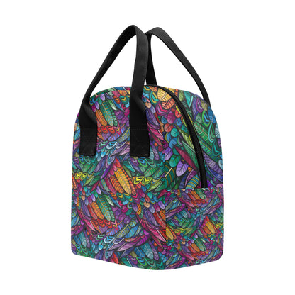 Feather Multicolor Design Print Insulated Lunch Bag