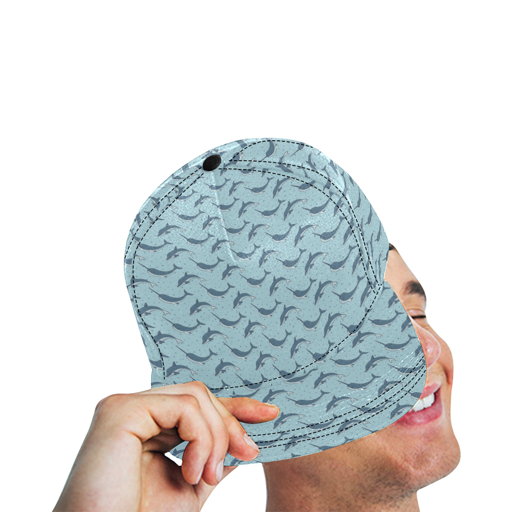 Narwhal Dolphin Print Snapback Cap