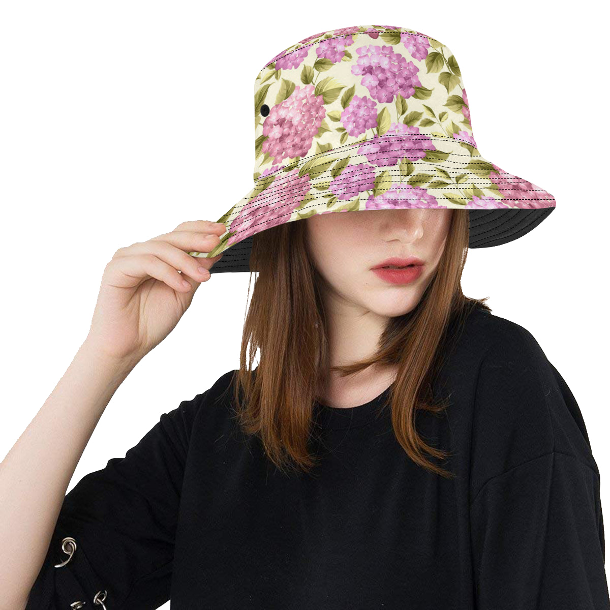 Hydrangea Pattern Print Design HD05 Unisex Bucket Hat