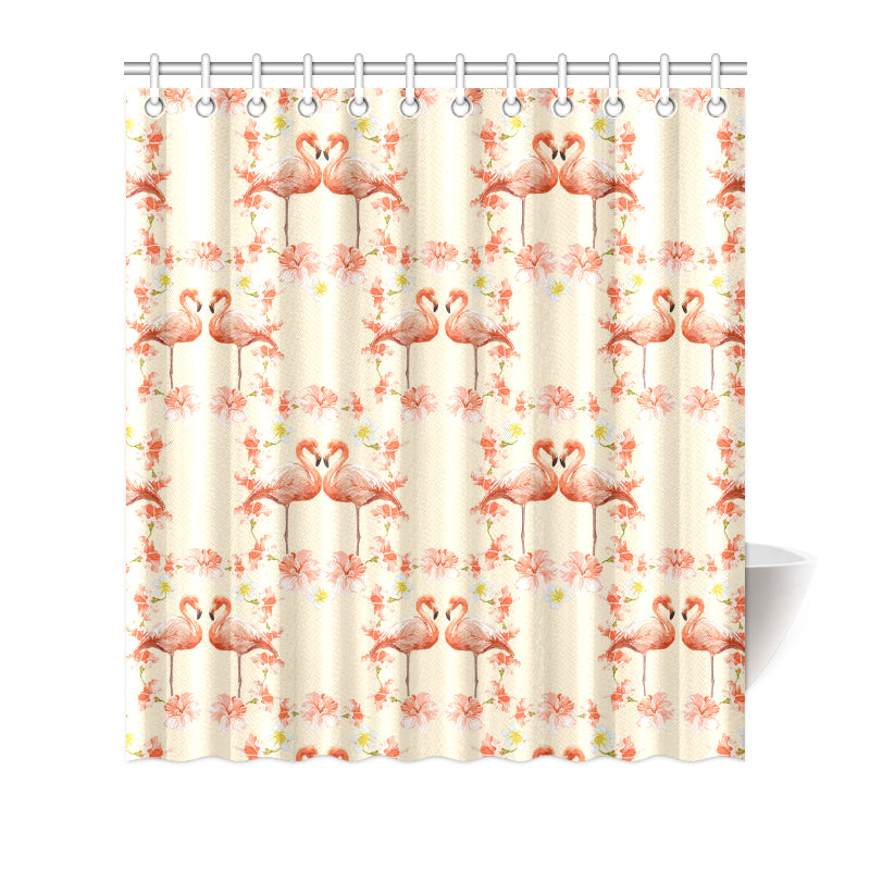 Flamingo Hibiscus Print Pattern Shower Curtain