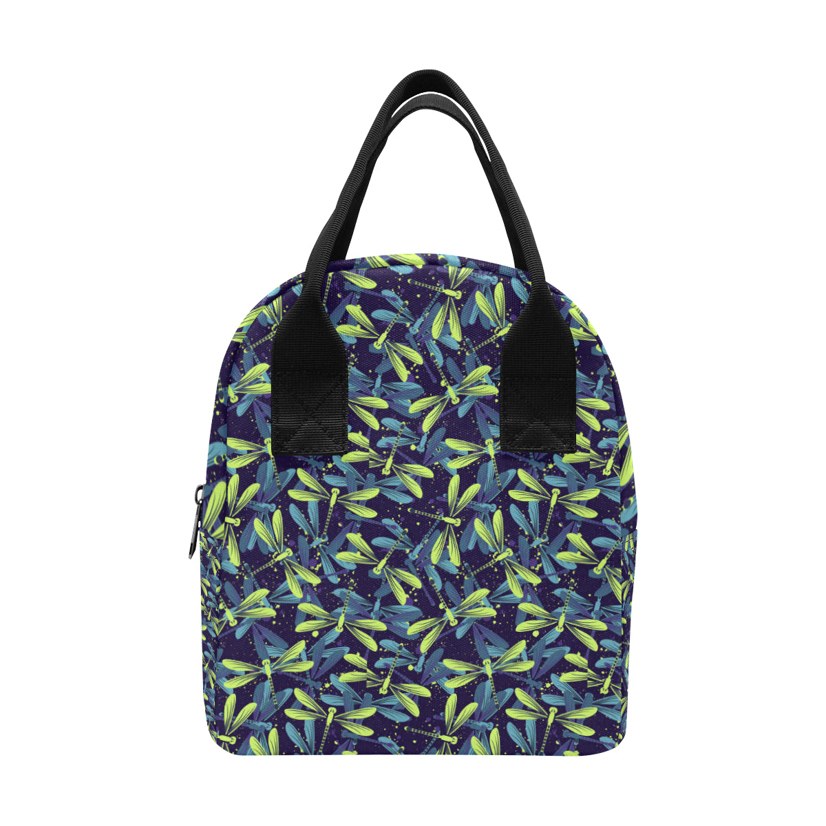 Dragonfly Lime Blue Print Pattern Insulated Lunch Bag