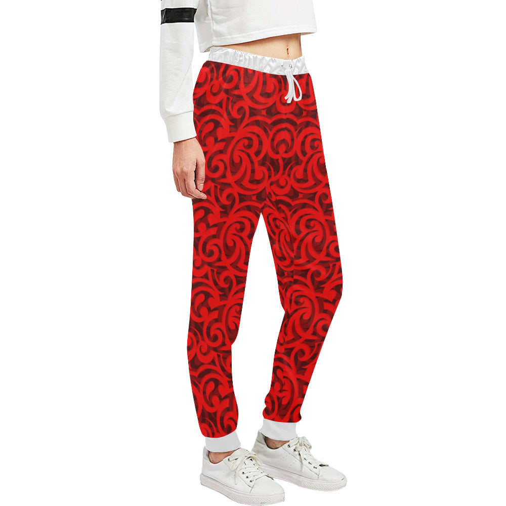 Maori Red Themed Design Print Unisex Sweatpants