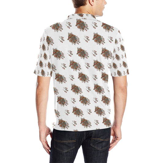 Aztec Wolf Pattern Print Design 02 Men Polo Shirt