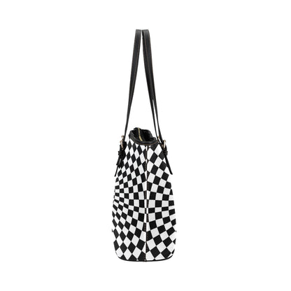 Checkered Flag Optical illusion Leather Tote Bag