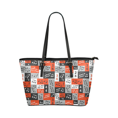 Music Note Design Themed Print Leather Tote Bag