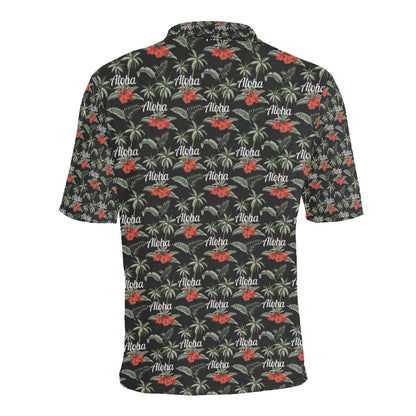 Aloha Palm Tree Design Themed Print Men Polo Shirt