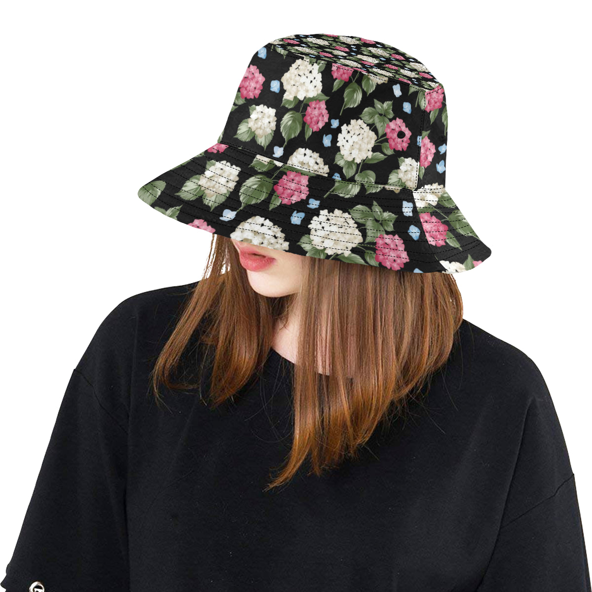 Hydrangea Pattern Print Design HD09 Unisex Bucket Hat