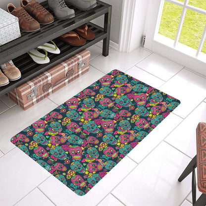 Sugar Skull Floral Design Themed Print Rubber Doormat