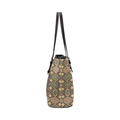 Mandala Motif Themed Design Print Leather Tote Bag