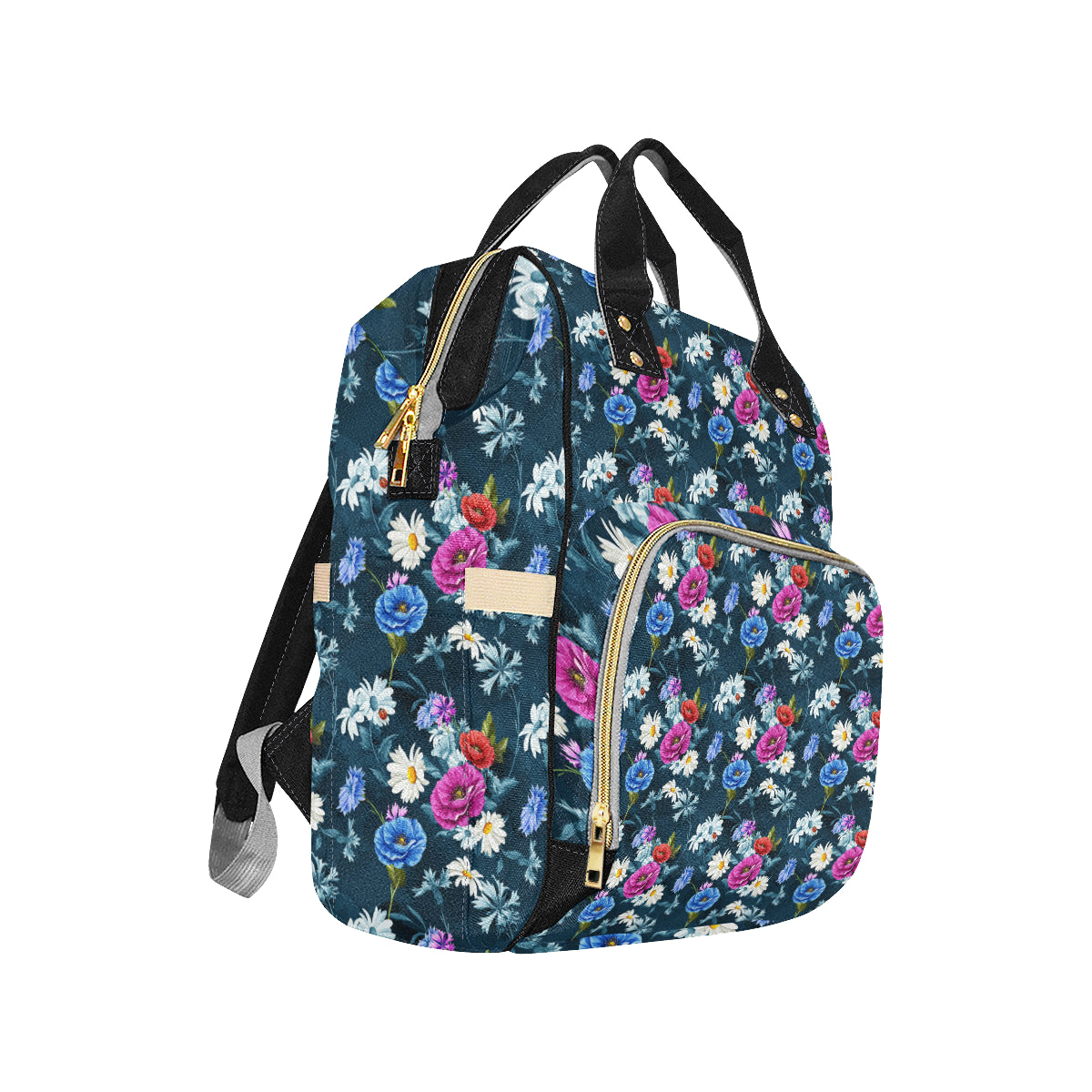 Floral Blue Themed Print Diaper Bag Backpack