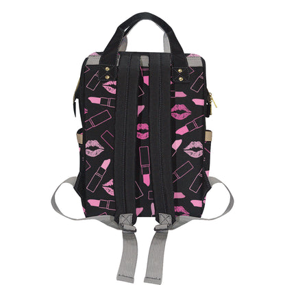 Lipstick Pink Pattern Print Design 01 Diaper Bag Backpack