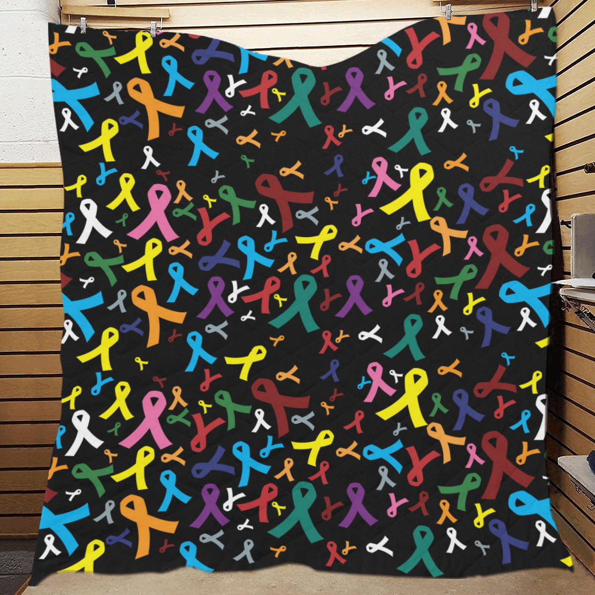 Cancer Awareness Pattern Print Design 03 Premium Quilt
