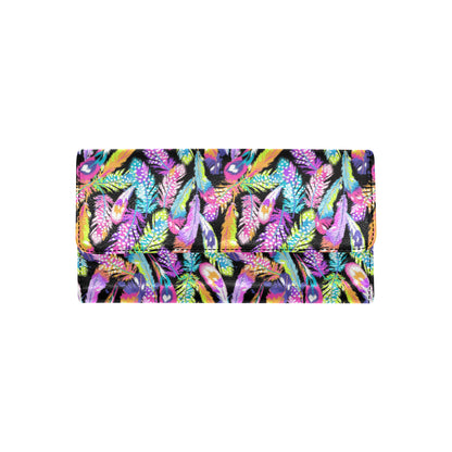 Neon Feather Pattern Print Design A02 Women's Trifold Wallet