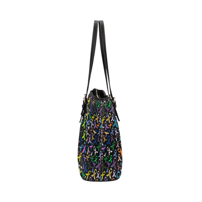 Breast Cancer Awareness Colorful Print Leather Tote Bag