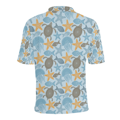 Polynesian Jellyfish Turtle Print Men Polo Shirt