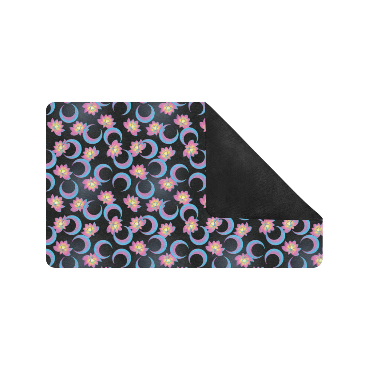 Lotus with Moon Pink Print Themed Rubber Doormat