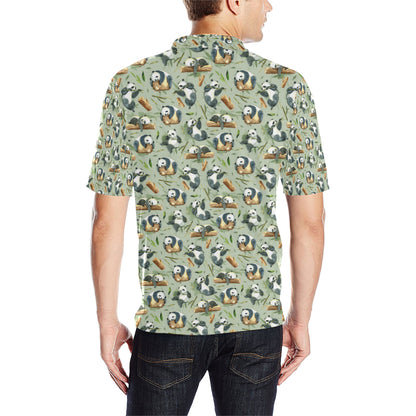 Panda Bear Design Bamboo Print Men Polo Shirt