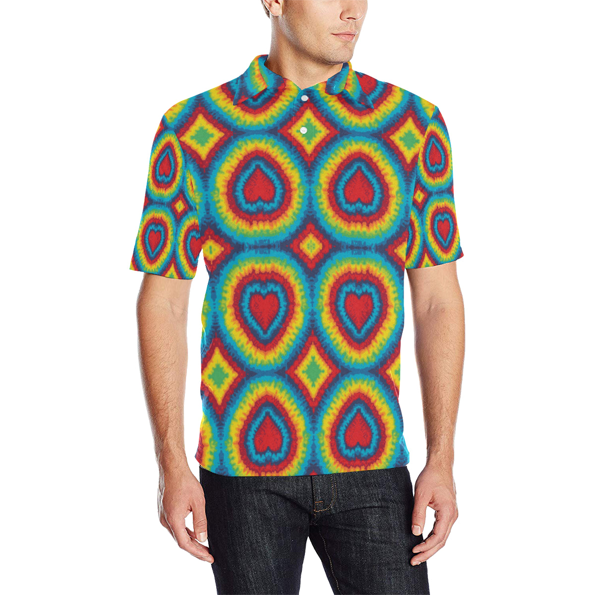 Tie Dye Heart shape Men Polo Shirt