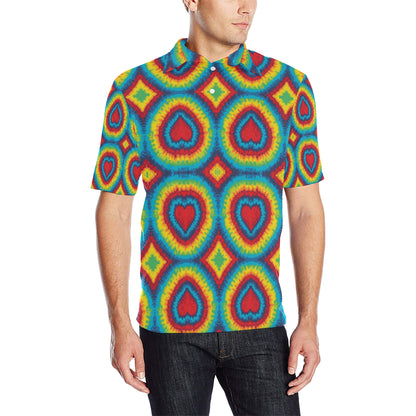 Tie Dye Heart shape Men Polo Shirt