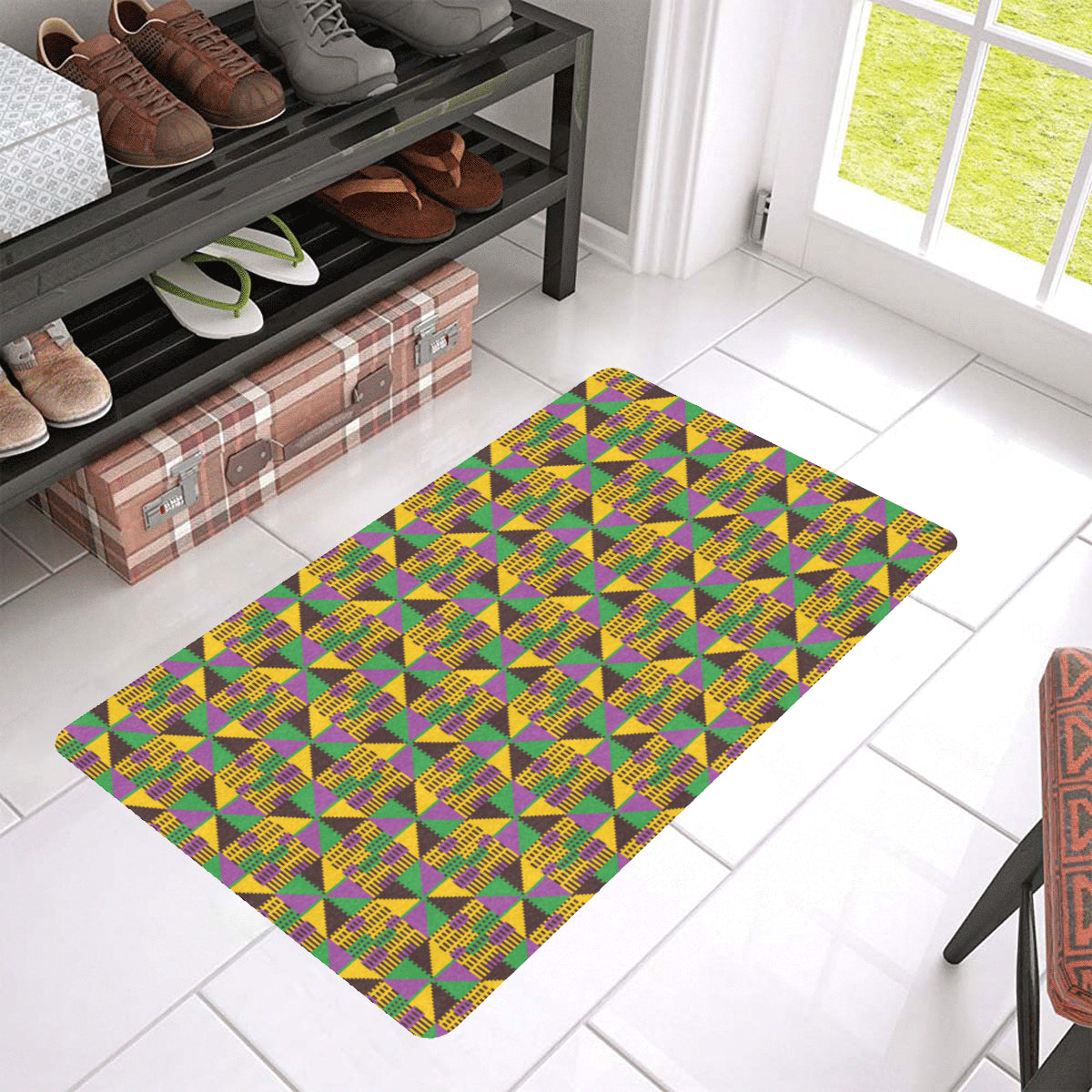 Kente Triangle Design African Print Rubber Doormat