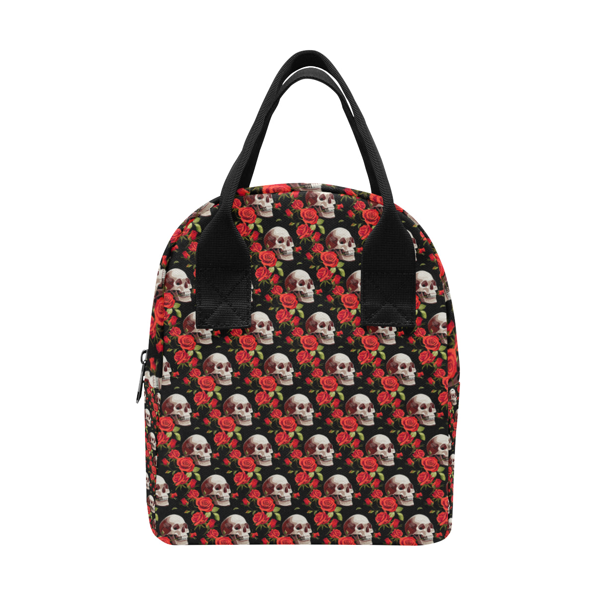 Red Rose Skull Design Print Insulated Lunch Bag