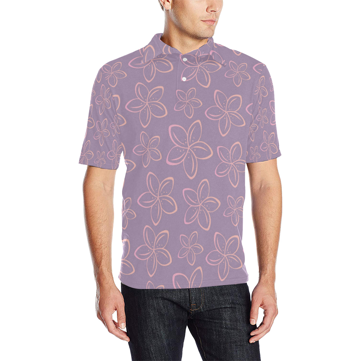 Plumeria Pattern Print Design A01 Men Polo Shirt