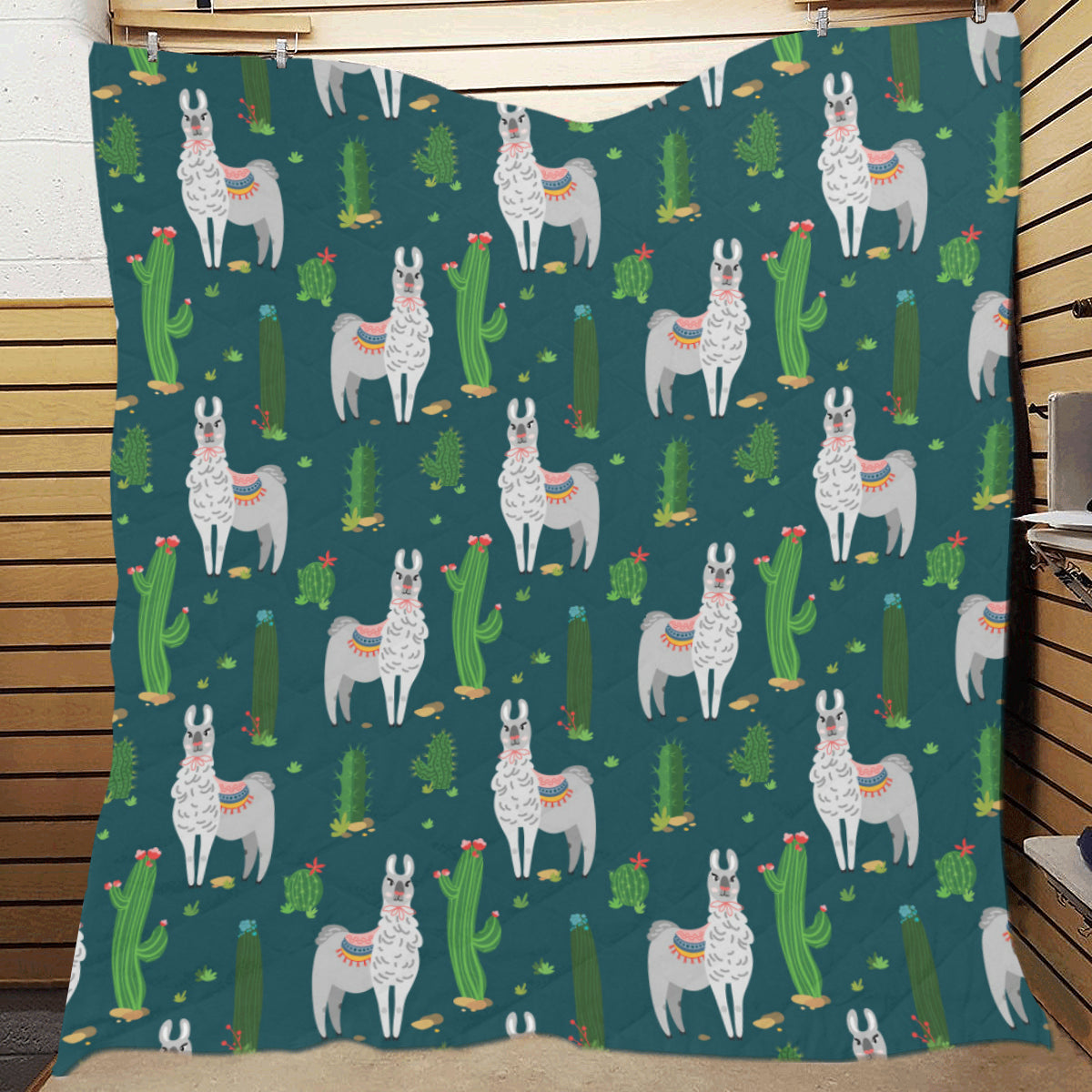 Llama Cactus Pattern Print Design 013 Premium Quilt