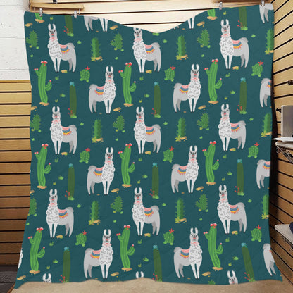 Llama Cactus Pattern Print Design 013 Premium Quilt