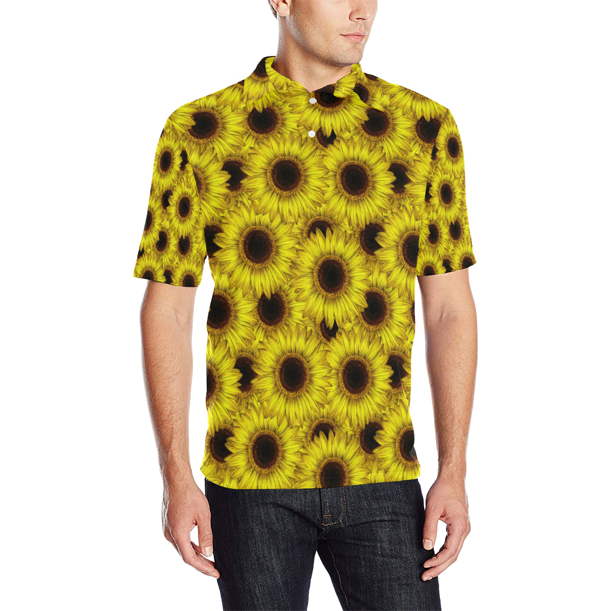 Sunflower Pattern Print Design SF011 Men Polo Shirt