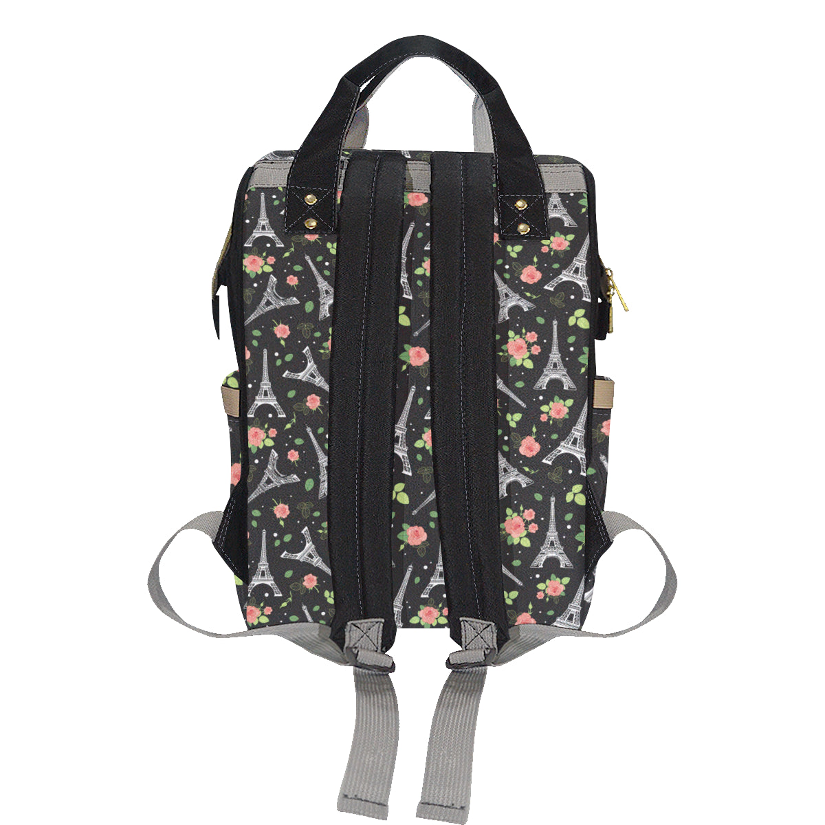 Eiffel Tower Rose Print Diaper Bag Backpack