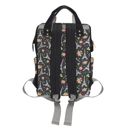 Eiffel Tower Rose Print Diaper Bag Backpack