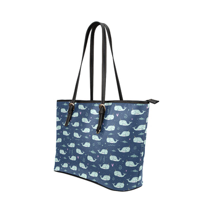 Narwhal Design Print Leather Tote Bag