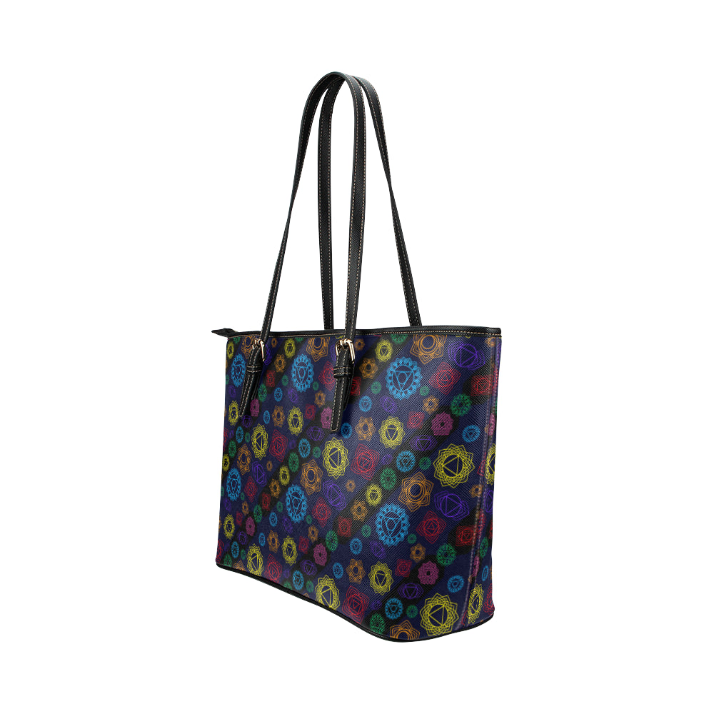 Chakra Colorful Print Pattern Leather Tote Bag