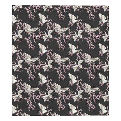 Crane Pattern Print Design 01 Premium Quilt