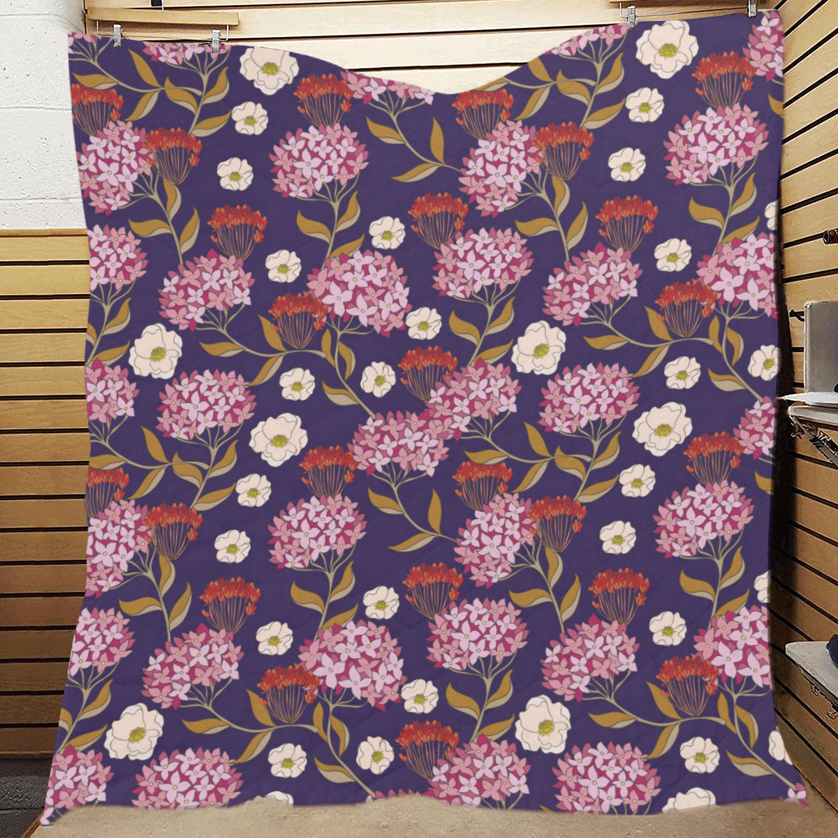Hydrangea Pattern Print Design HD010 Premium Quilt