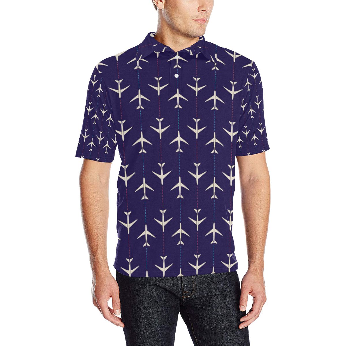 Airplane Pattern Print Design 03 Men Polo Shirt