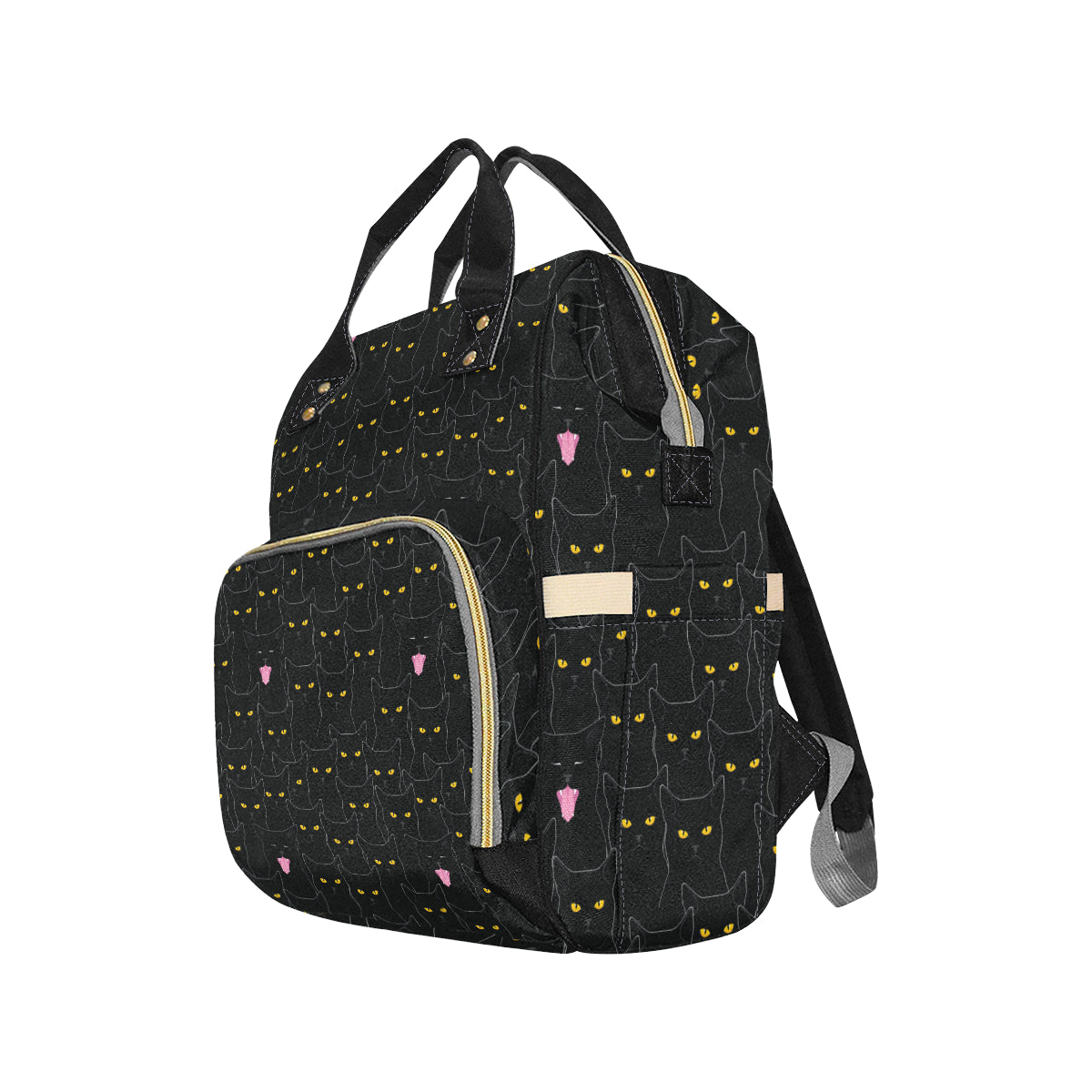 Black Cat Yellow Eyes Print Pattern Diaper Bag Backpack